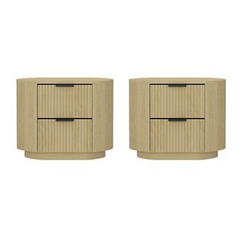 MANHATTAN COMFORT Olivia 27-Inch Ribbed 2-Drawer Nightstand Set of 2
