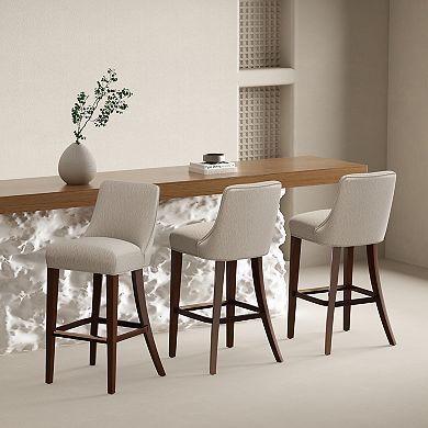 MANHATTAN COMFORT Beever Chenille Upholstered Wood Barstool Set of 3