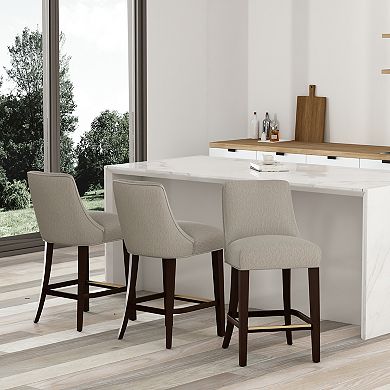 MANHATTAN COMFORT Beever Chenille Upholstered Wood Counter Stool Set of 3