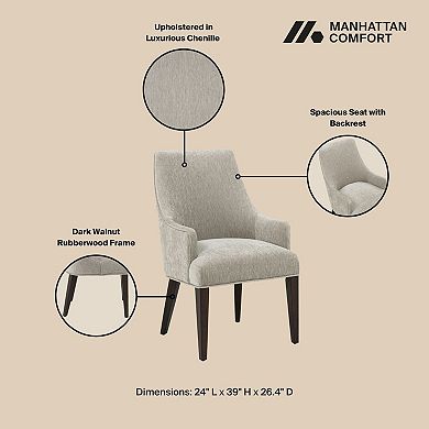 MANHATTAN COMFORT Beever Upholstered Wood Dining Armchair with Spacious Seat