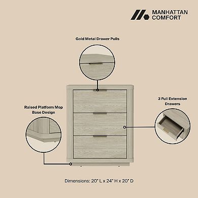 MANHATTAN COMFORT Evelyn 20-Inch Modern 3-Drawer Nightstand