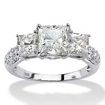 PalmBeach Jewelry 3.43 ct w. Created White Sapphire Platinum-plated Sterling Silver 3-Stone Ring