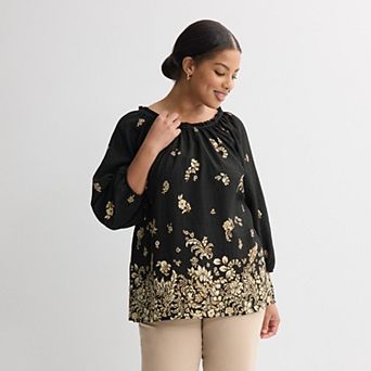Plus Size Croft & Barrow® Raglan 3/4-Sleeve Blouse