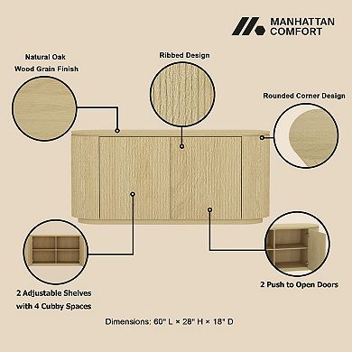 MANHATTAN COMFORT Olivia 60-Inch Ribbed Design Sideboard with 2 Adjustable Shelves