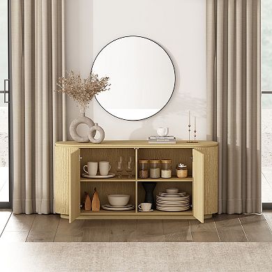 MANHATTAN COMFORT Olivia 60-Inch Ribbed Design Sideboard with 2 Adjustable Shelves