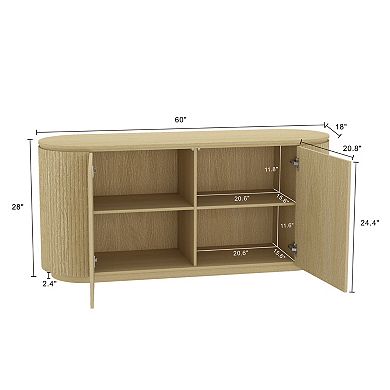 MANHATTAN COMFORT Olivia 60-Inch Ribbed Design Sideboard with 2 Adjustable Shelves