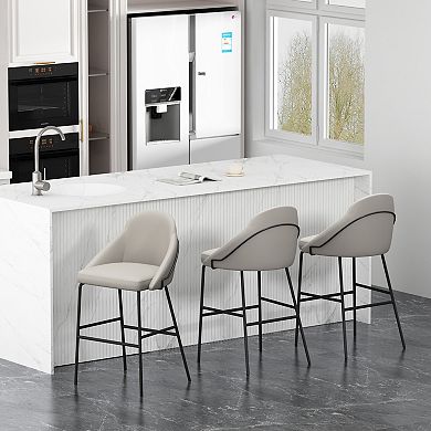 MANHATTAN COMFORT Gracie Upholstered Metal Barstool Set of 3