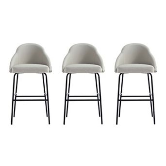MANHATTAN COMFORT Gracie Upholstered Metal Barstool Set of 3