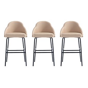 MANHATTAN COMFORT Gracie Upholstered Metal Barstool Set of 3