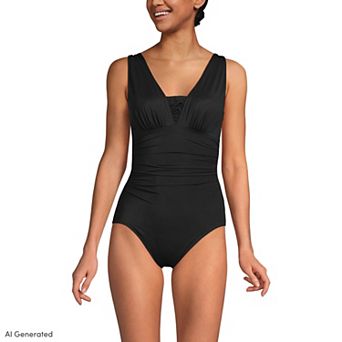 Women's Lands' End SlenderSuit Grecian Adjustable Low Leg One-Piece Swimsuit