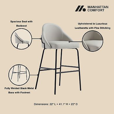MANHATTAN COMFORT Gracie Upholstered Metal Barstool with Backrest