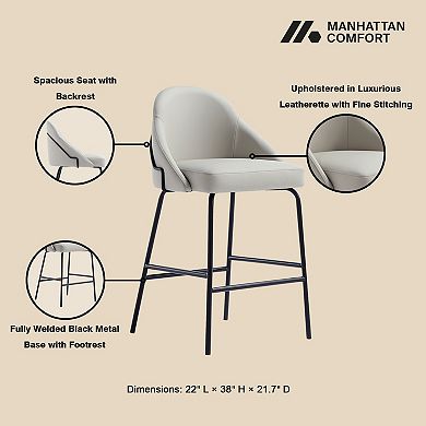 MANHATTAN COMFORT Gracie Upholstered Metal Counter Stool with Backrest