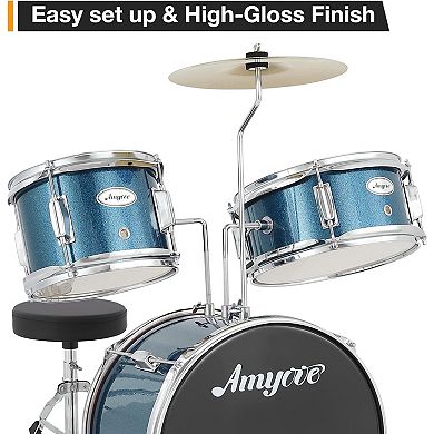 3-Piece Drum Set with Bass Drum, Tom, Cymbal, Sticks, Pedal & Stool, Beginner Percussion Kit