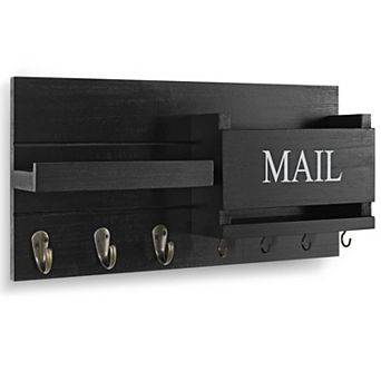 Wall Mail Organizer with Hooks and Shelf Rustic Wood Key Holder