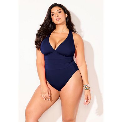 Swimsuits for All Women's Crossback V-Neck One Piece Swimsuit