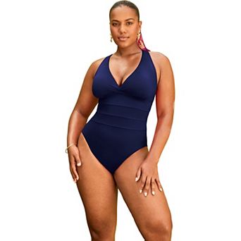 Swimsuits for All Women's Crossback V-Neck One Piece Swimsuit
