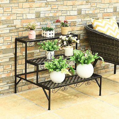 Costway 3 Tiers Metal Plant Stand Ladder Flower Pot Rack Decorative Planter Holder