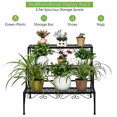 Costway 3 Tiers Metal Plant Stand Ladder Flower Pot Rack Decorative Planter Holder