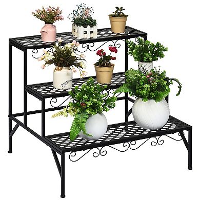 Costway 3 Tiers Metal Plant Stand Ladder Flower Pot Rack Decorative Planter Holder