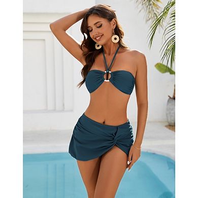 Bikini Sets for Women Bandeau 2 Piece Swimsuit Halter Tie Back Bathing Suit Summer Beach Swimwear