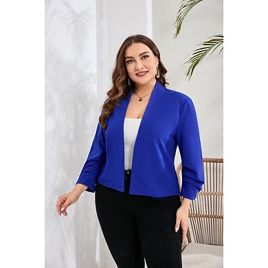 Women's Plus Size Thin Shrugs 3/4 Sleeve Lightweight Cropped Tops Open Front Cardigan