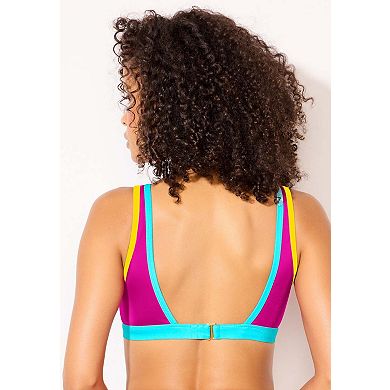 Swimsuits for All Women's Shimmer Trim High-Neck Keyhole Bikini Top