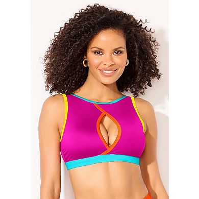 Swimsuits for All Women's Shimmer Trim High-Neck Keyhole Bikini Top