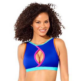 Swimsuits for All Women's Shimmer Trim High-Neck Keyhole Bikini Top