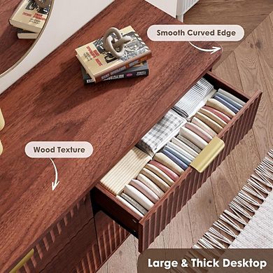 Modern Nine Drawer Dresser with Curved Profile and Gold Handles