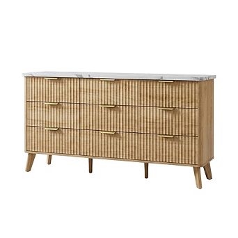 Modern Nine Drawer Dresser with Curved Profile and Gold Handles