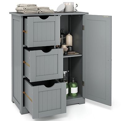 Bathroom Floor Side Storage Cabinet with 3 Drawers and 1 Cupboard
