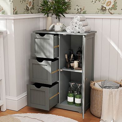 Bathroom Floor Side Storage Cabinet with 3 Drawers and 1 Cupboard