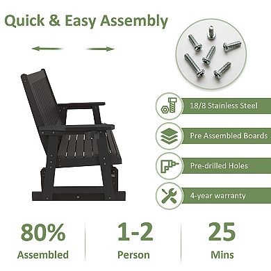 HIPS Patio Glider 2-Person with Cup Holders, All-Weather Resistant for Outdoor