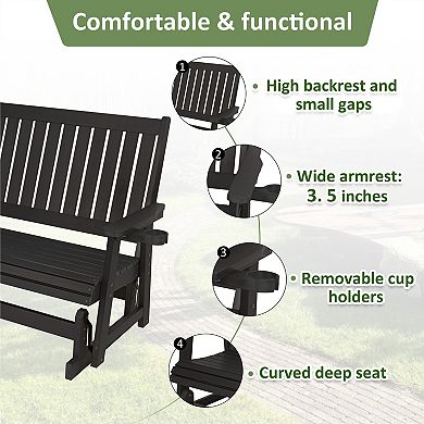 HIPS Patio Glider 2-Person with Cup Holders, All-Weather Resistant for Outdoor
