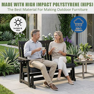 HIPS Patio Glider 2-Person with Cup Holders, All-Weather Resistant for Outdoor