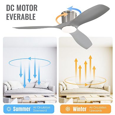 52 in. Flush Mount Ceiling Fan with Dimmable Led Light 3 ABS Fan Blades Reversible DC Motor