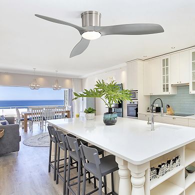 52 in. Flush Mount Ceiling Fan with Dimmable Led Light 3 ABS Fan Blades Reversible DC Motor