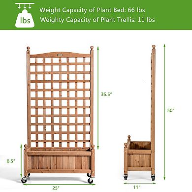 Costway 2PC 50in Wood Planter Box w/Trellis Mobile Raised Bed for Climbing Plant