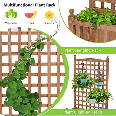 Costway 2PC 50in Wood Planter Box w/Trellis Mobile Raised Bed for Climbing Plant