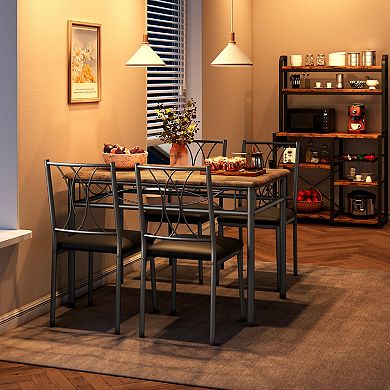Dining Table Set for 4 with Upholstered Chairs, Rectangular Kitchen Table for Small Space