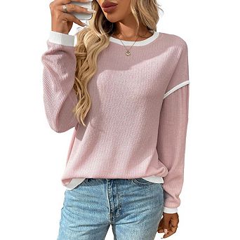 Sweaters for Women Long Sleeve Striped Pullover Knit Casual Trendy Tops Crew Neck Outfits