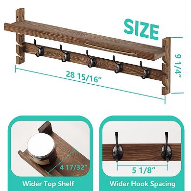 Wall Hooks With Shelf Entryway Coat Rack 28.9"