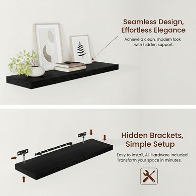 KSIZUIS 12" Deep Floating Shelves - Extra Thick 2", 36" Long, Set of 2 Black Wall Shelves
