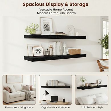 KSIZUIS 12" Deep Floating Shelves - Extra Thick 2", 36" Long, Set of 2 Black Wall Shelves