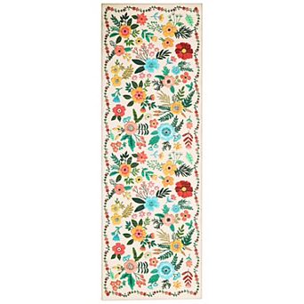 Boho Floral Area Rugs, Vintage Flowers Washable Non Slip Low Pile Runner Carpet for Living Room
