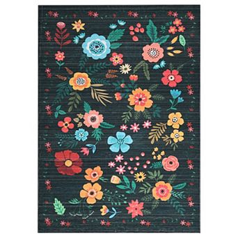 Boho Floral Area Rugs, Vintage Flowers Washable Non Slip Low Pile Runner Carpet for Living Room