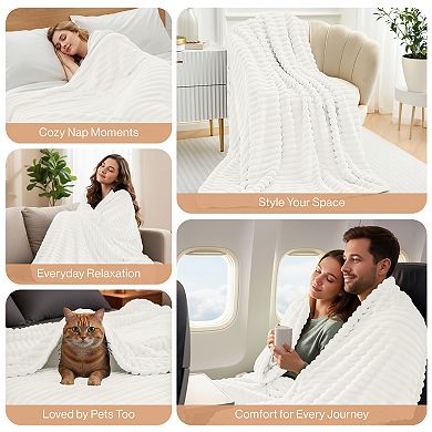 Lux Decor Stripe Fleece Blankets- Cozy Soft, Warm & Lightweight Blankets for Couch, Sofa, Bed