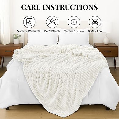 Lux Decor Stripe Fleece Blankets- Cozy Soft, Warm & Lightweight Blankets for Couch, Sofa, Bed