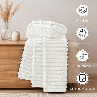 Lux Decor Stripe Fleece Blankets- Cozy Soft, Warm & Lightweight Blankets for Couch, Sofa, Bed