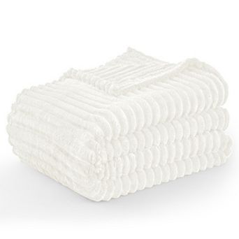 Lux Decor Stripe Fleece Blankets- Cozy Soft, Warm & Lightweight Blankets for Couch, Sofa, Bed